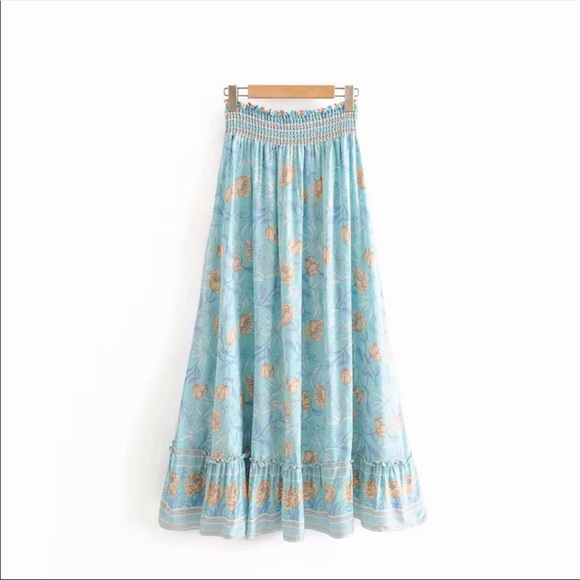 Hi Low Maxi Boho Floral Gypsy Print Skirt Pink - Picture 5 of 15